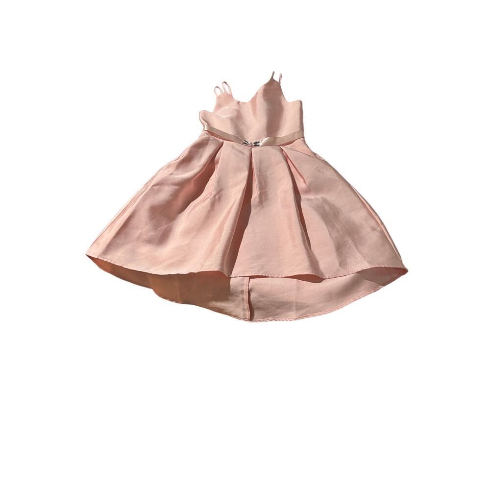 Pink & Violet 7 pink hi low hemline box pleat waist bling detail bow tank strap